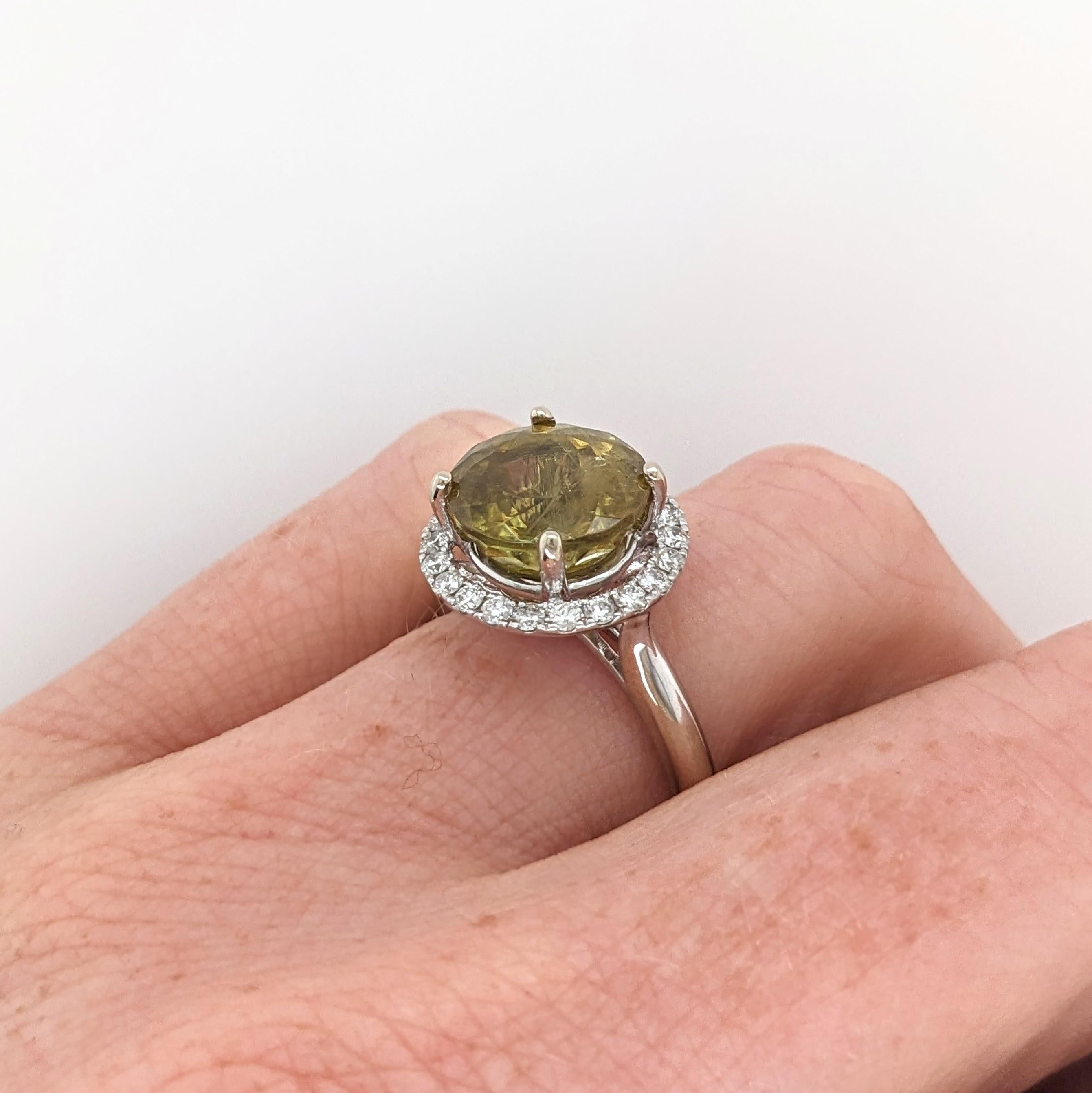 Round Cut 5.2ct Sphene Estate Ring w Earth Mined Diamonds in Solid 14K Gold Round 10mm