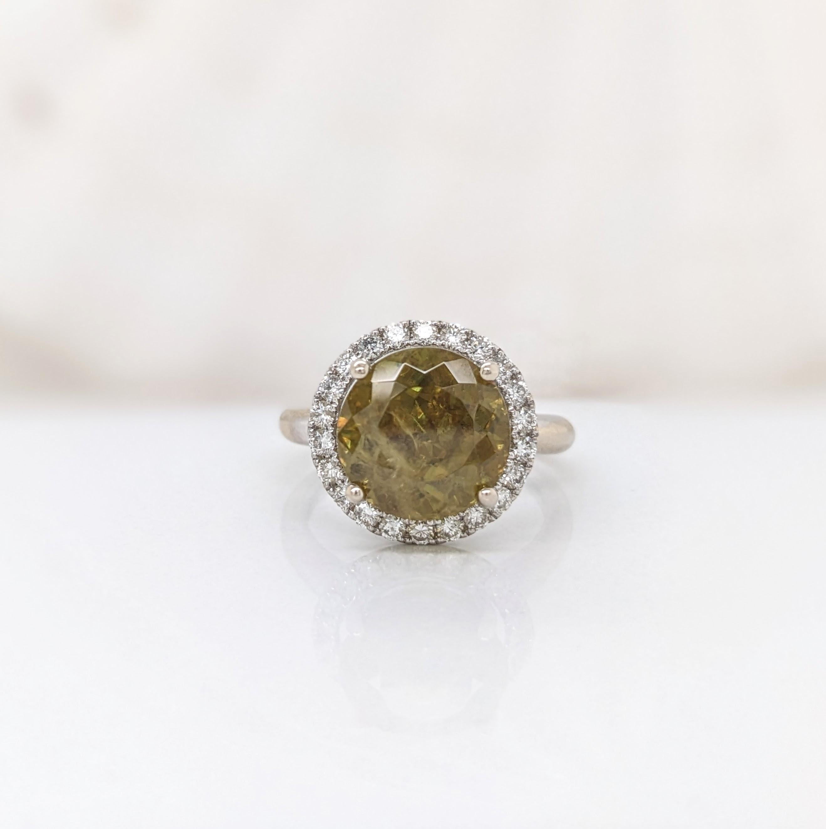 5.2ct Sphene Estate Ring w Earth Mined Diamonds in Solid 14K Gold Round 10mm In New Condition In Columbus, OH