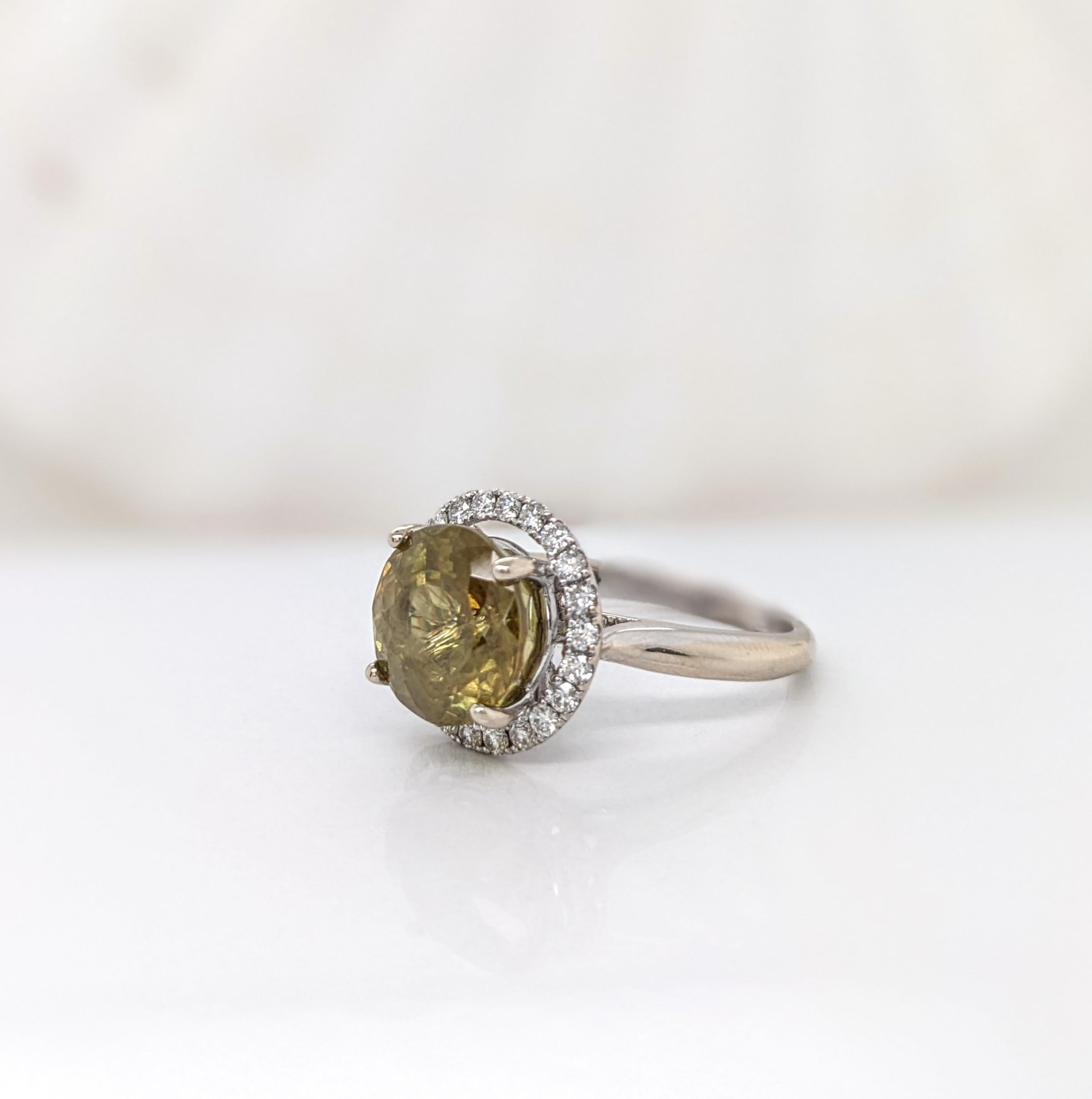 Women's 5.2ct Sphene Estate Ring w Earth Mined Diamonds in Solid 14K Gold Round 10mm