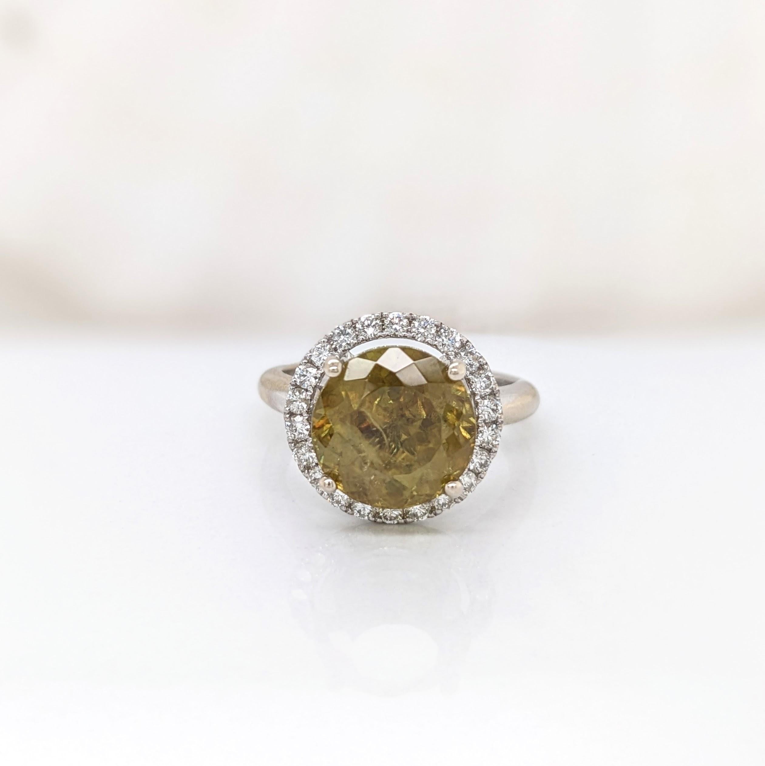 5.2ct Sphene Estate Ring w Earth Mined Diamonds in Solid 14K Gold Round 10mm 3