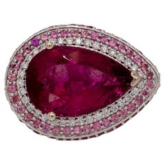 5.2cts Rubellite Tourmaline Ring with Natural Diamonds Accents: Solid 14k Gold