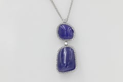 52 Carat Tanzanite Cabochon Cuts and Round Diamond Necklace