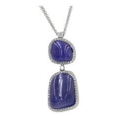 52 Carat Tanzanite Cabochon Cuts and Round Diamond Necklace