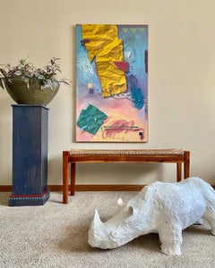 52"h Postmodern Colorful Painting by Carlos Frésquez (Raspberry Float, 1987)