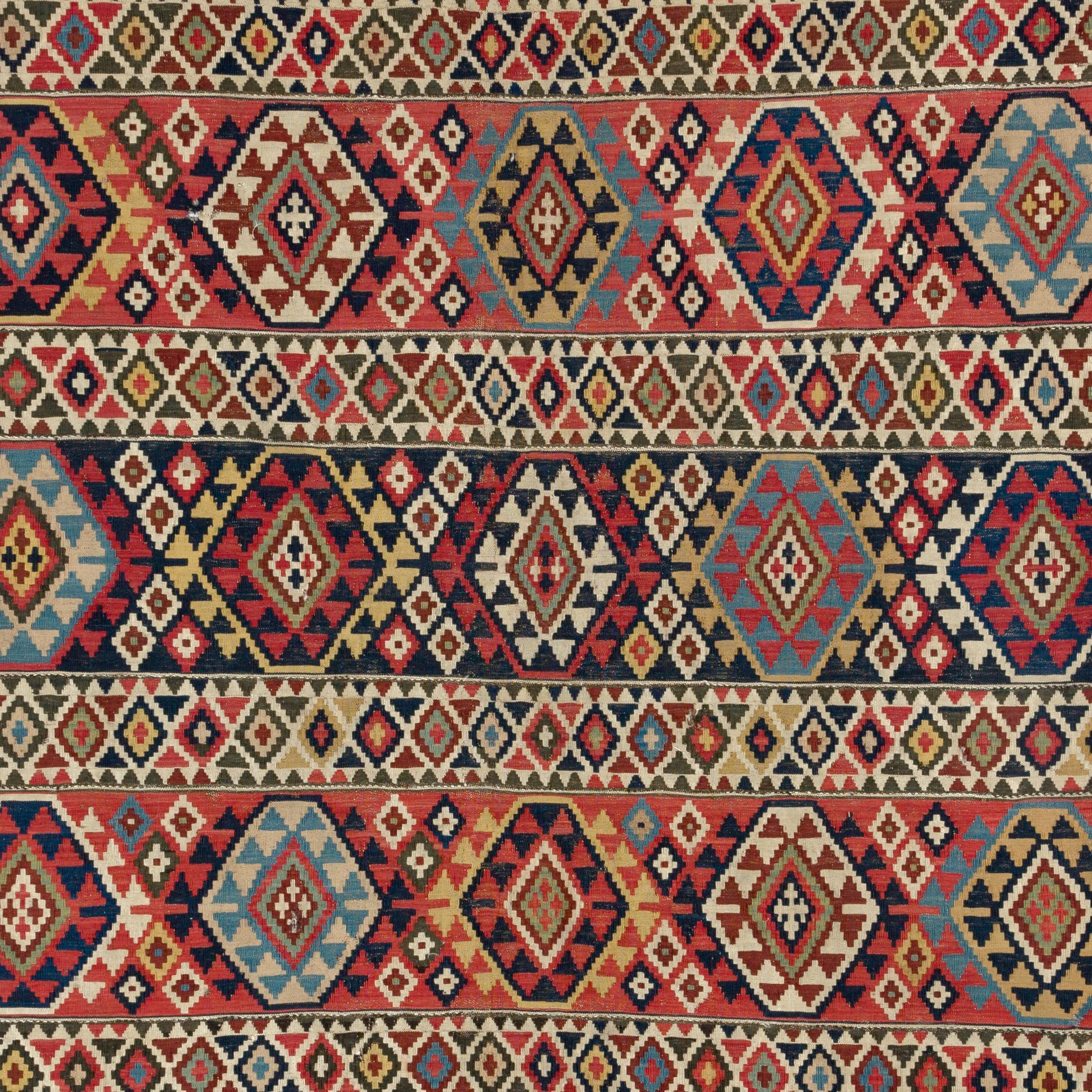 Hand-Woven 5.2x10 Ft Antique Caucasian Shirvan Kilim Rug, Ca 1870, 100% Wool & Natural Dyes For Sale