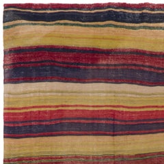 5.2x10.4 ft Colorful Flat-Weave Handmade Turkish Kilim, 100% Wool, Striped Rug