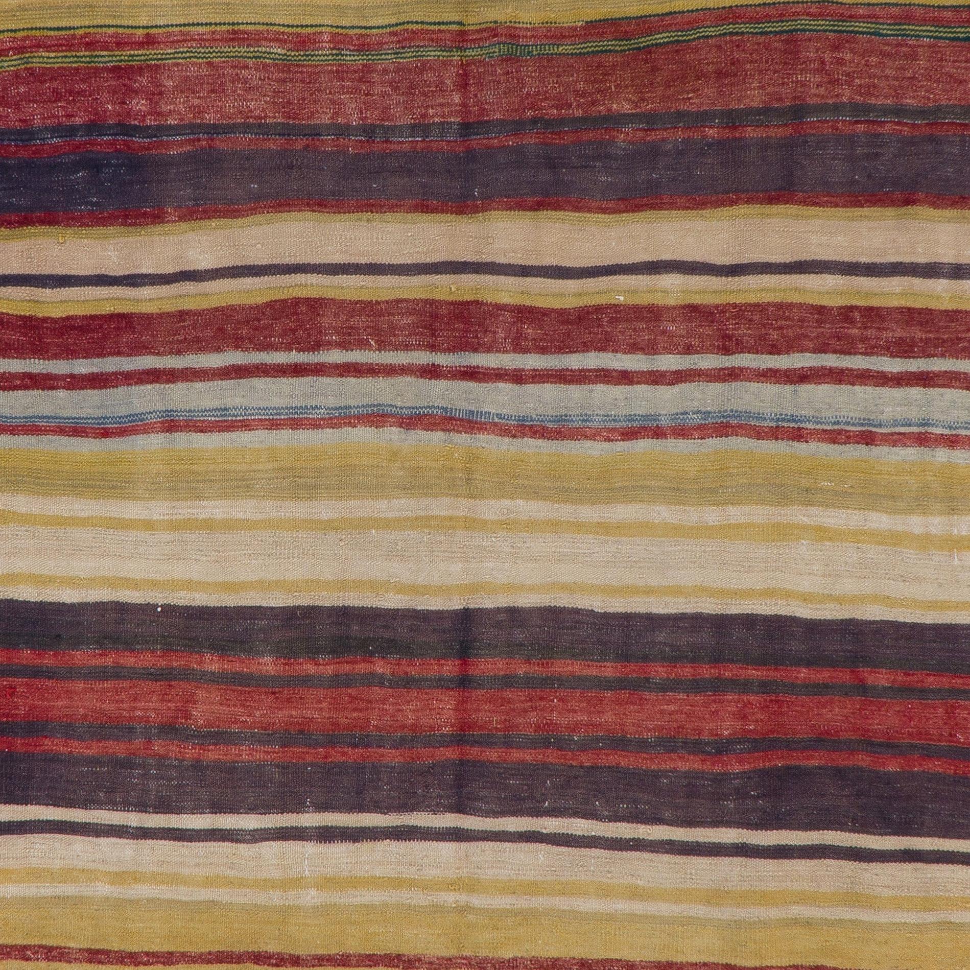 Alfombra turca a rayas, 100% lana, colorida, de tejido plano, 2,5 x 3,4 m Tejido a mano en venta