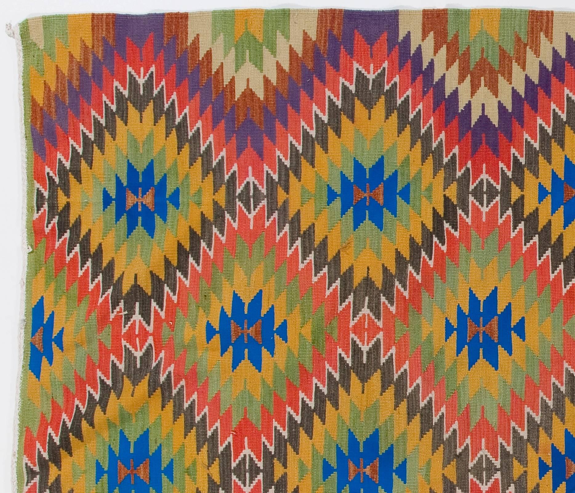 Turkish 5.2x10.4 Ft Dazzling Vintage Kilim Rug. Unique Flatweave Carpet, Floor Covering For Sale