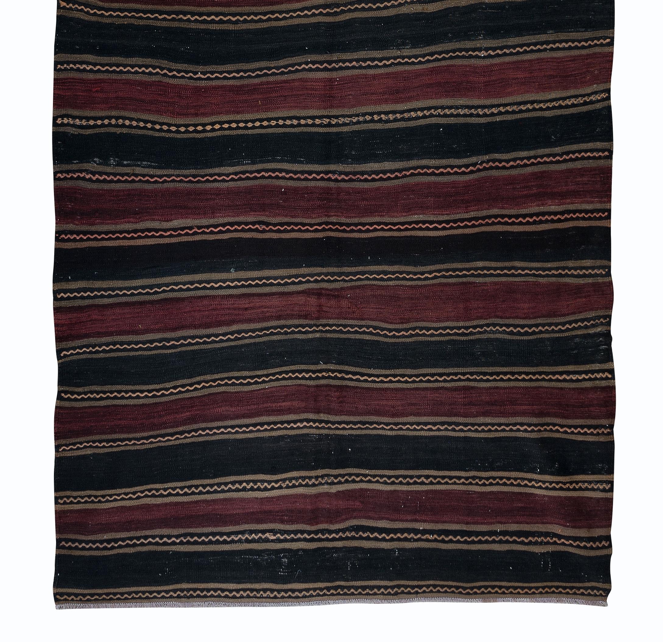 5.2x11 Ft Handgewebter gestreifter türkischer Kelim-Teppich, Flachgewebe Vintage Wollteppich (20. Jahrhundert) im Angebot