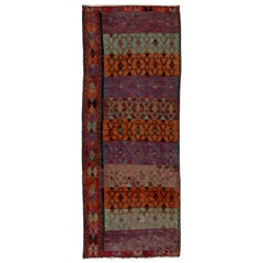 5.2x13.2 Ft Raro Rug & Kilim anatolico d'epoca, rivestimento per pavimenti a tessitura piatta, tappeto colorato