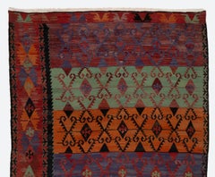 5.2x13.2 Ft Rare Vintage Anatolian Kilim, FlatWoven Floor Covering, Colorful Rug