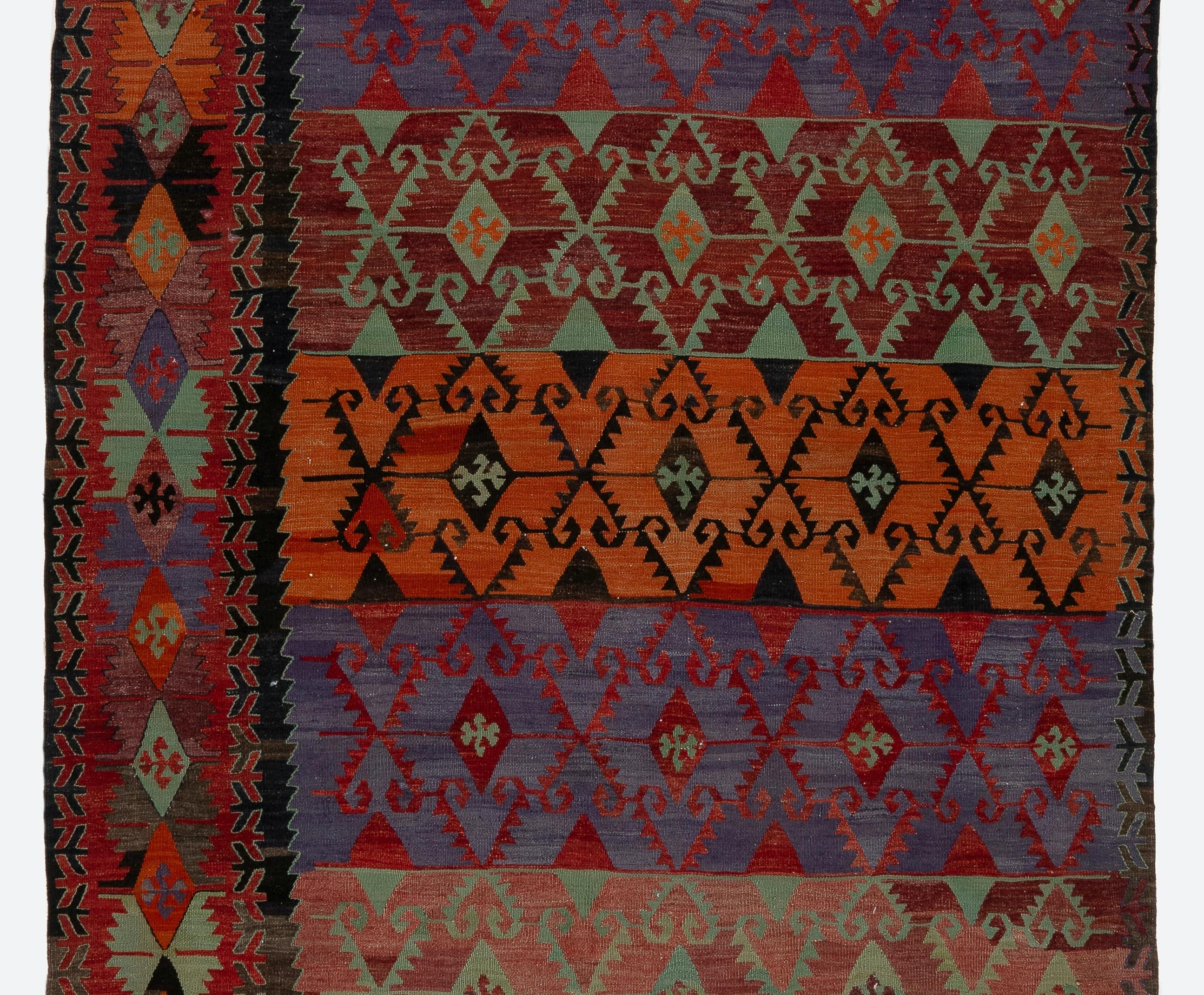 Turkish 5.2x13.2 Ft Rare Vintage Anatolian Kilim, FlatWoven Floor Covering, Colorful Rug For Sale