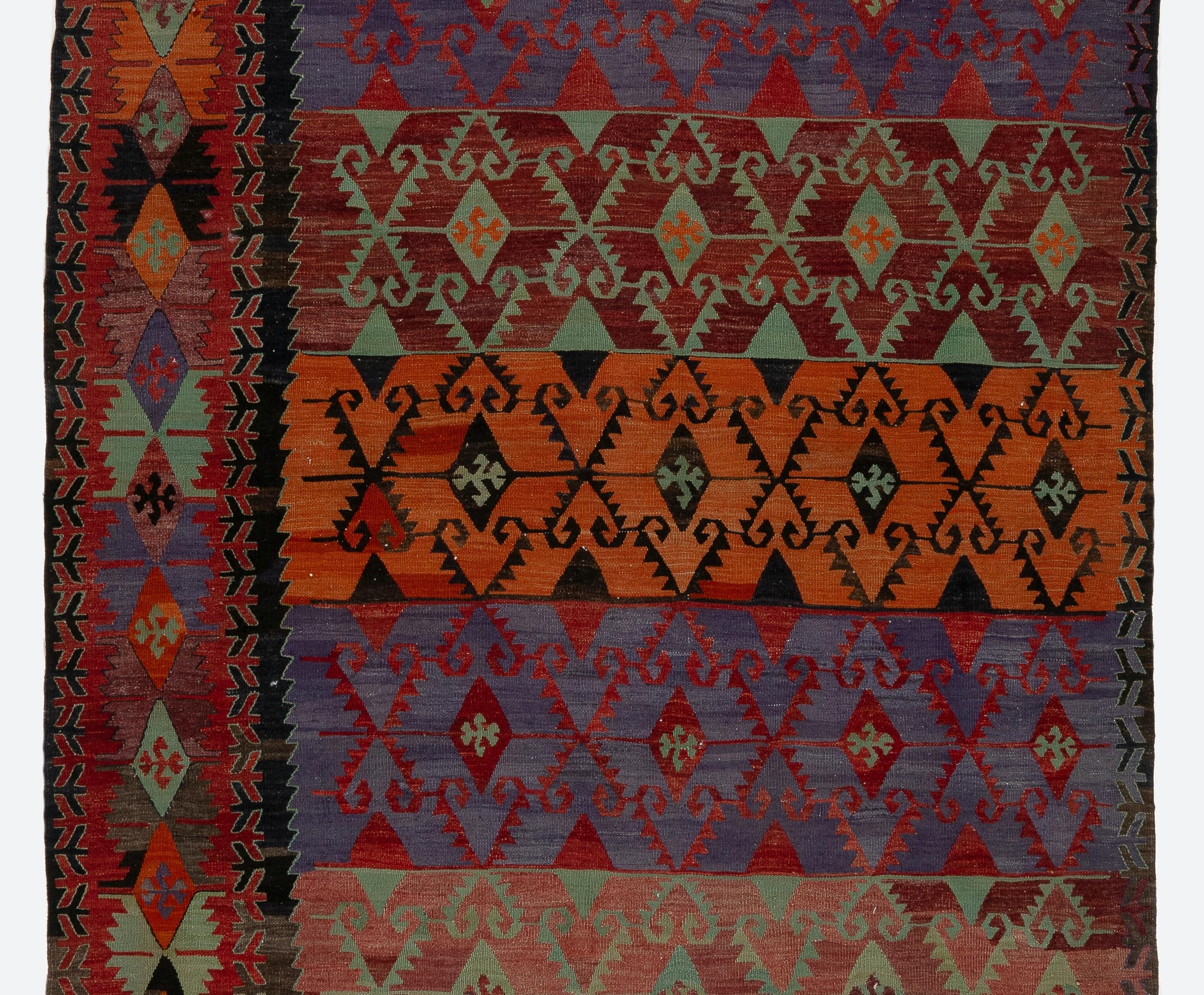 Turco 5.2x13.2 Ft Raro Rug & Kilim anatolico d'epoca, rivestimento per pavimenti a tessitura piatta, tappeto colorato in vendita