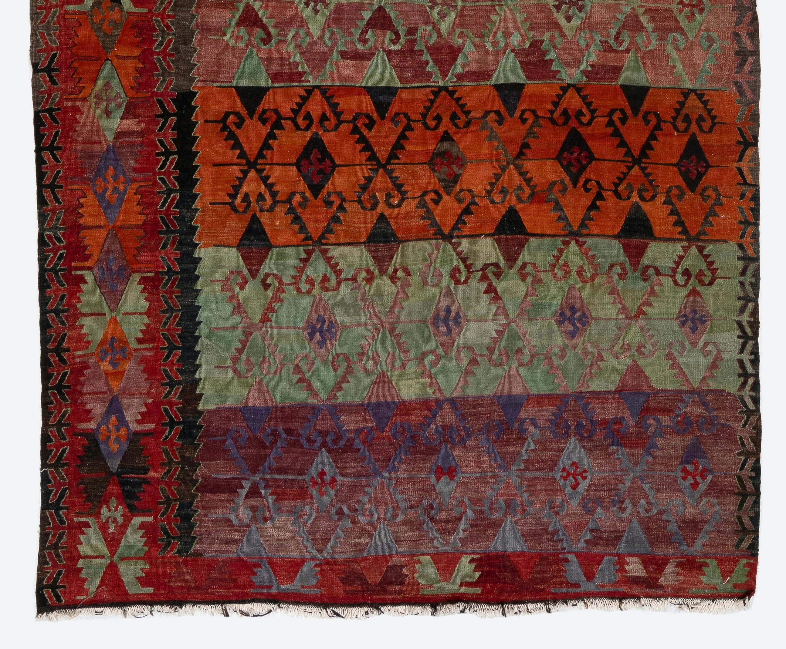Hand-Woven 5.2x13.2 Ft Rare Vintage Anatolian Kilim, FlatWoven Floor Covering, Colorful Rug For Sale