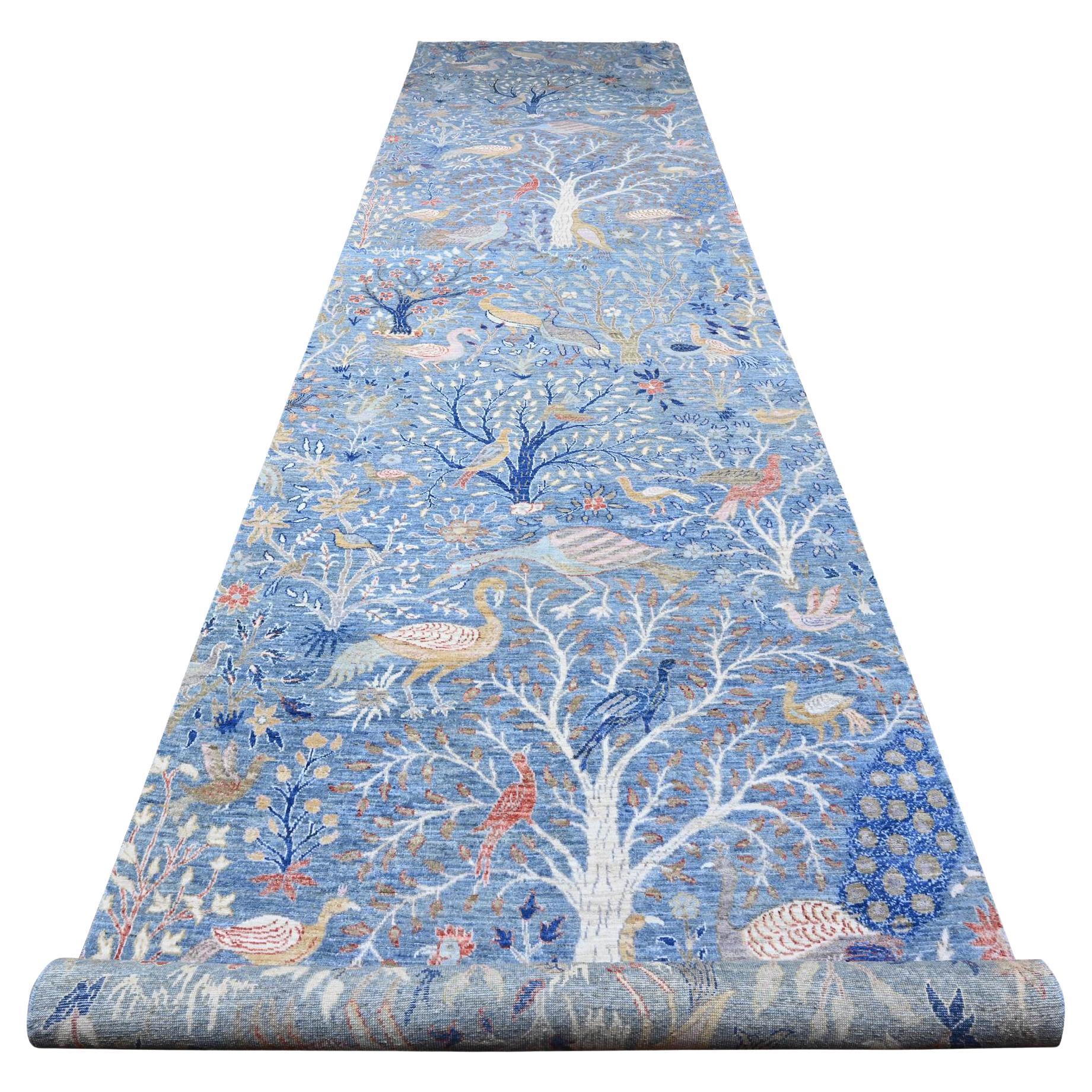 Tappeto orientale Peshawar Runner 5'2 "x20'1" in lana blu annodato a mano con disegno di un albero in vendita