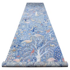 5'2 "x20'1" Laine bleue nouée à la main Tree Design Peshawar Runner Tapis d'Orient