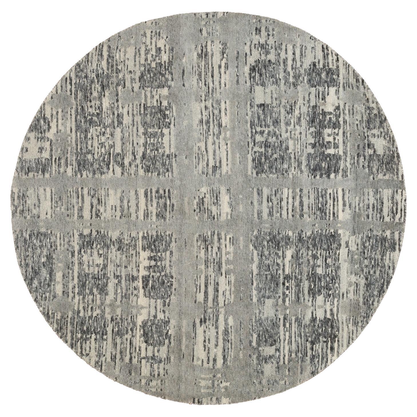 5'2"x5'2" Hand Spun Undyed Natural Wool Modern Hand Knotted Round Oriental Rug