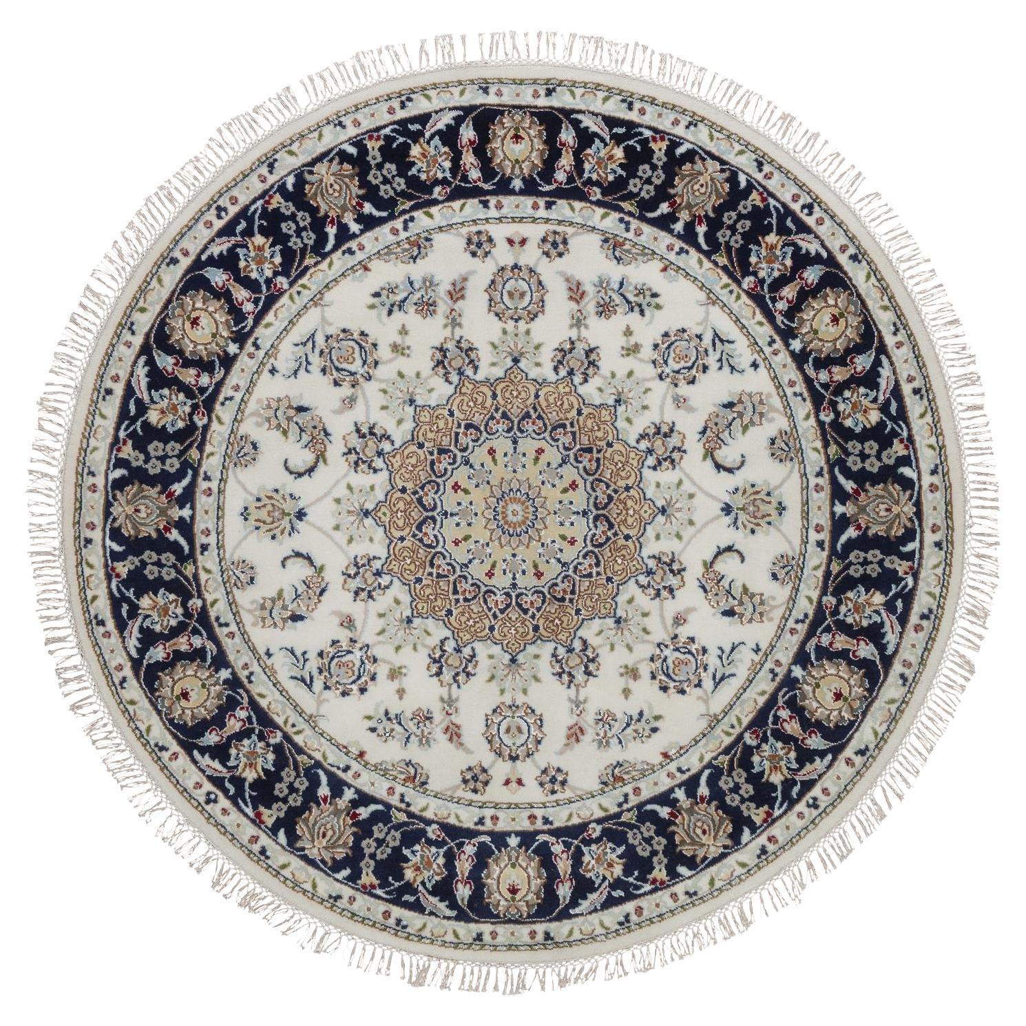 5
2"x5
2" Ivory Nain Flower Design Wool 
Silk Hand Knotted Round Oriental Rug
