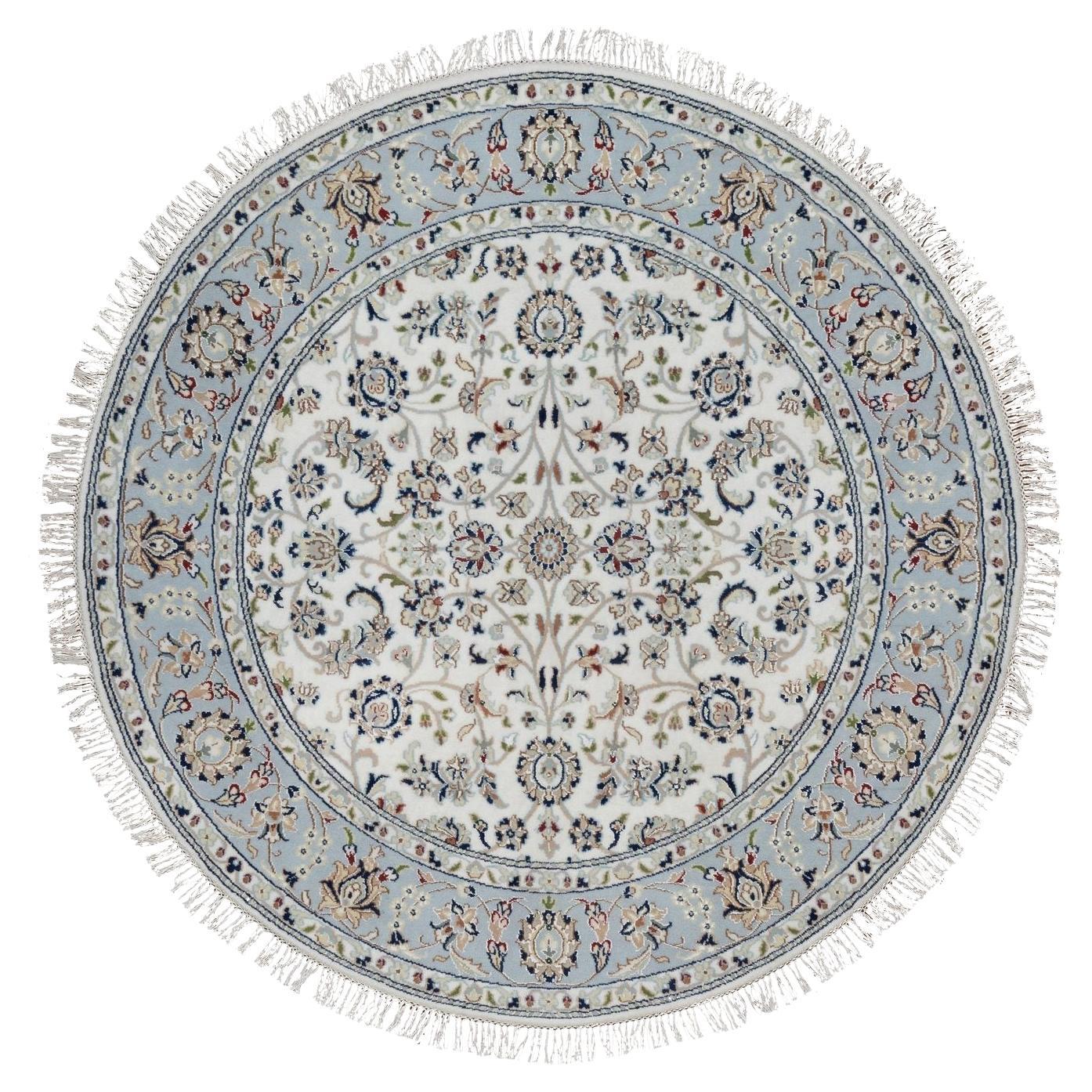 5
2"x5
2" Ivory Wool and Silk Nain with Flower Pattern Hand Knotted Round Rug