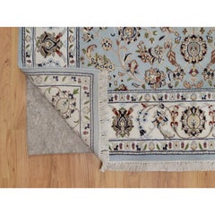 5'2"x5'2" Light Blue Nain All Over Design Wool & Silk Hand Knotted Square Rug