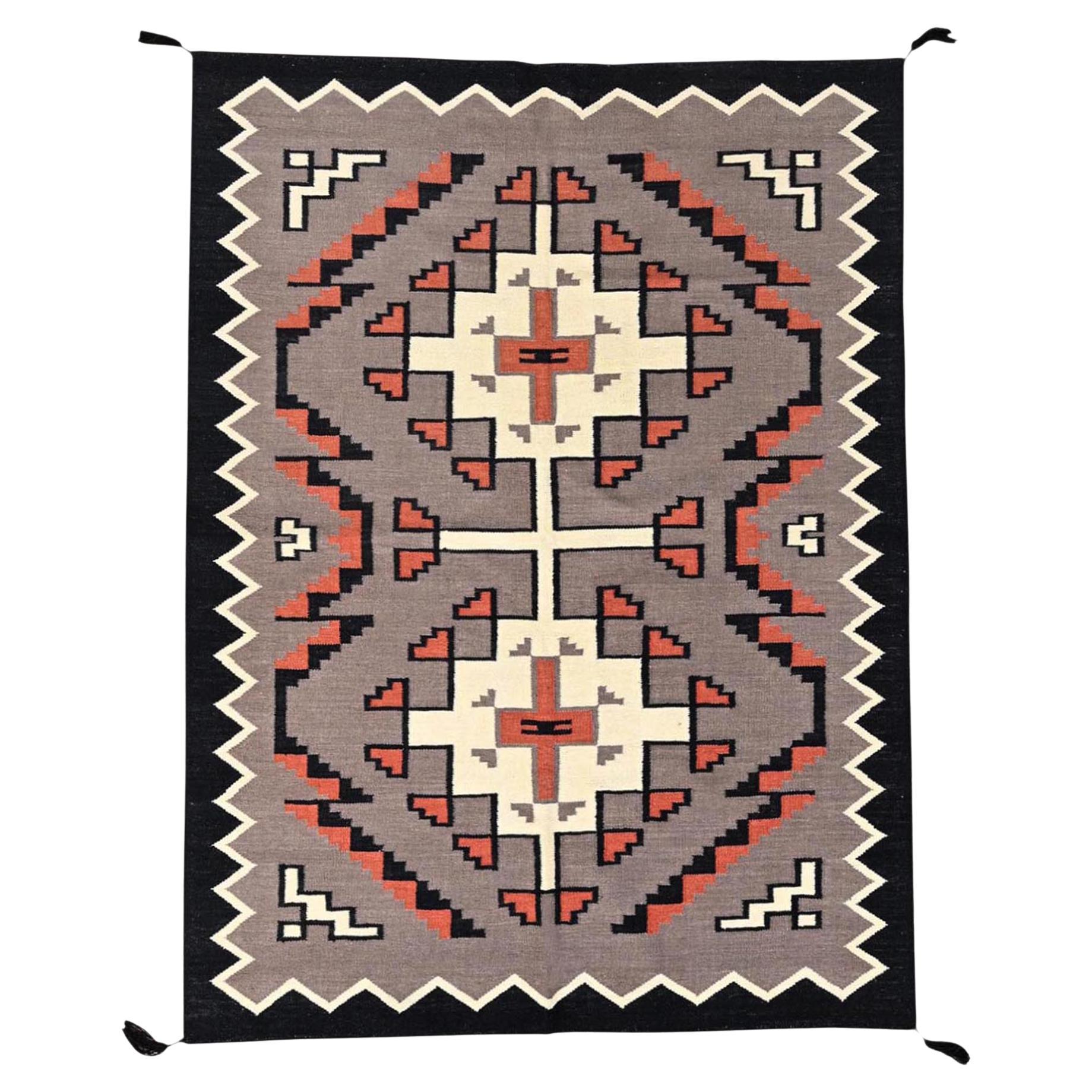 5
2"x6
10" Brown Flat Weave Hand Woven American Indian Southwest Design Wool Rug