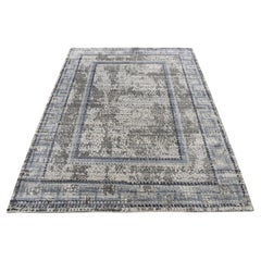 5'2"x6'10" Timberwolf Gray, Silken, Roman Mosaic Design, Hand Knotted, Rug