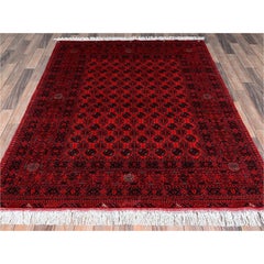 Tappeto orientale in lana annodato a mano, modello Khamyab afgano rosso con motivi Bokara, 157 x 198 cm