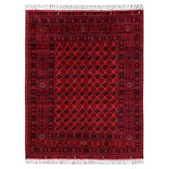 Tappeto orientale in lana annodato a mano, modello Khamyab afgano rosso con motivi Bokara, 157 x 198 cm