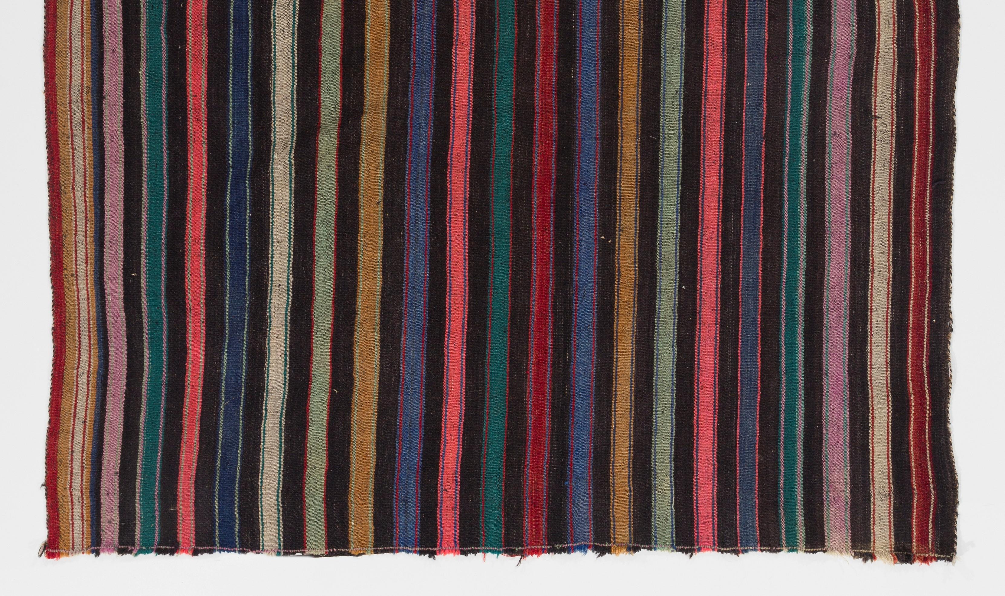 5.2x6.6 Ft handgefertigt Nomadic Vintage gestreift anatolischen Wolle flach weben Kilim Teppich (Kelim) im Angebot