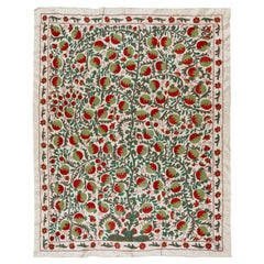 5.2x6.6 Ft Silk Embroidery Suzani Wall Hanging with Tree and Pomegranates Design