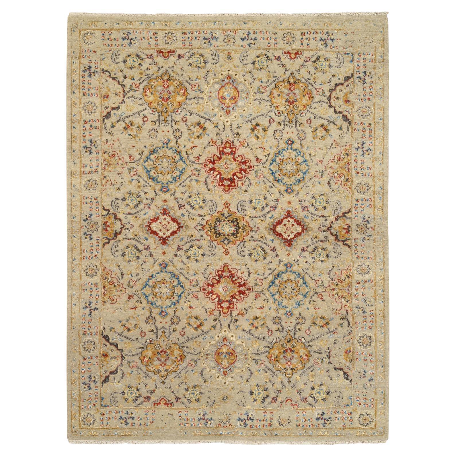 5'2 "x7' Beige, Annodato a mano, Tappeto in lana e pura seta THE SUNSET ROSETTES