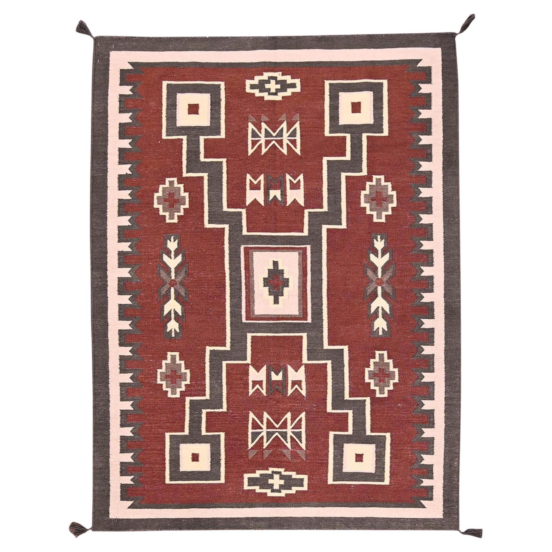 5
2"x7
Brown Hand Woven American Indian Southwest Design Pure Wool Rug