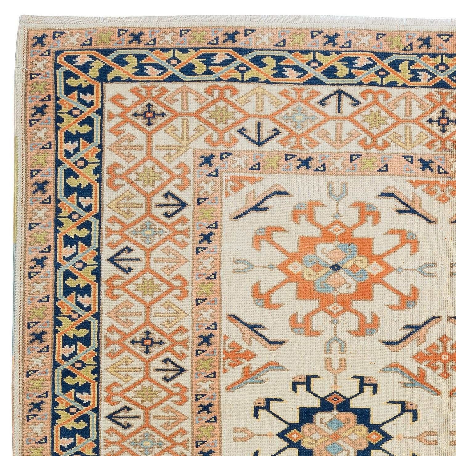 Handgefertigter Teppich 5.2x7 Ft, moderner türkischer Teppich für das Wohnzimmer, 100 % Wolle (Moderne) im Angebot