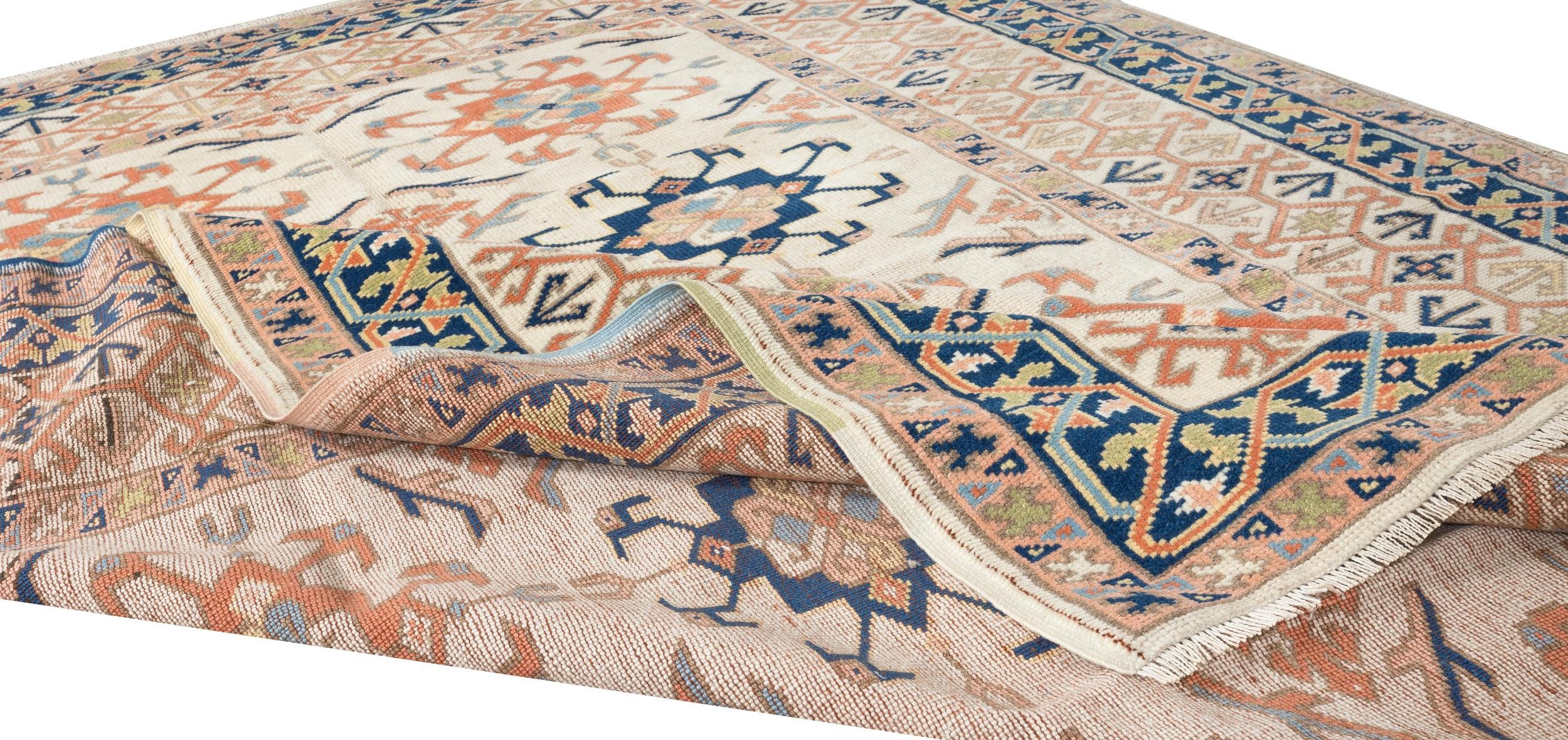 Handgefertigter Teppich 5.2x7 Ft, moderner türkischer Teppich für das Wohnzimmer, 100 % Wolle (Handgeknüpft) im Angebot