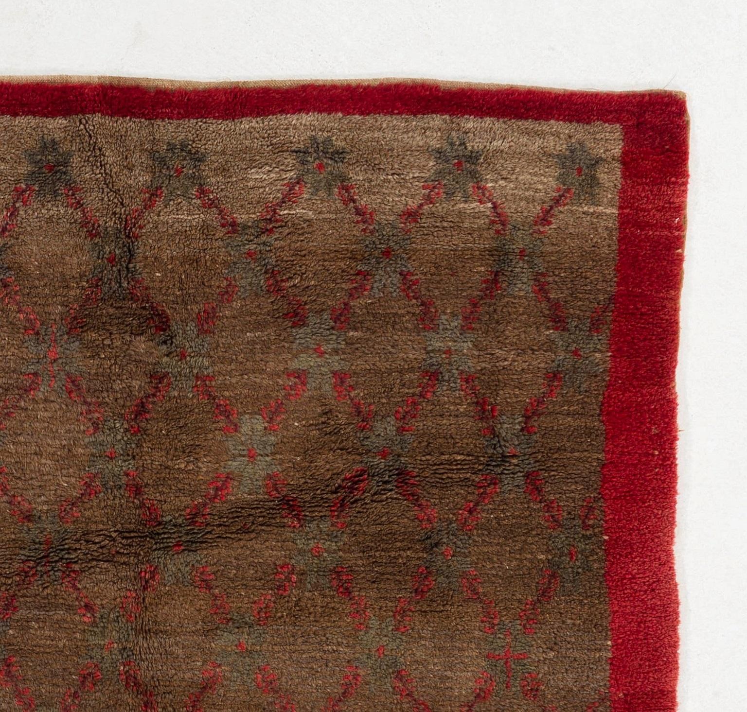 Turc Tapis en laine Tulu 5,2x7 Ft fait à la main avec motif floral en treillis de couleur camel et rouge en vente