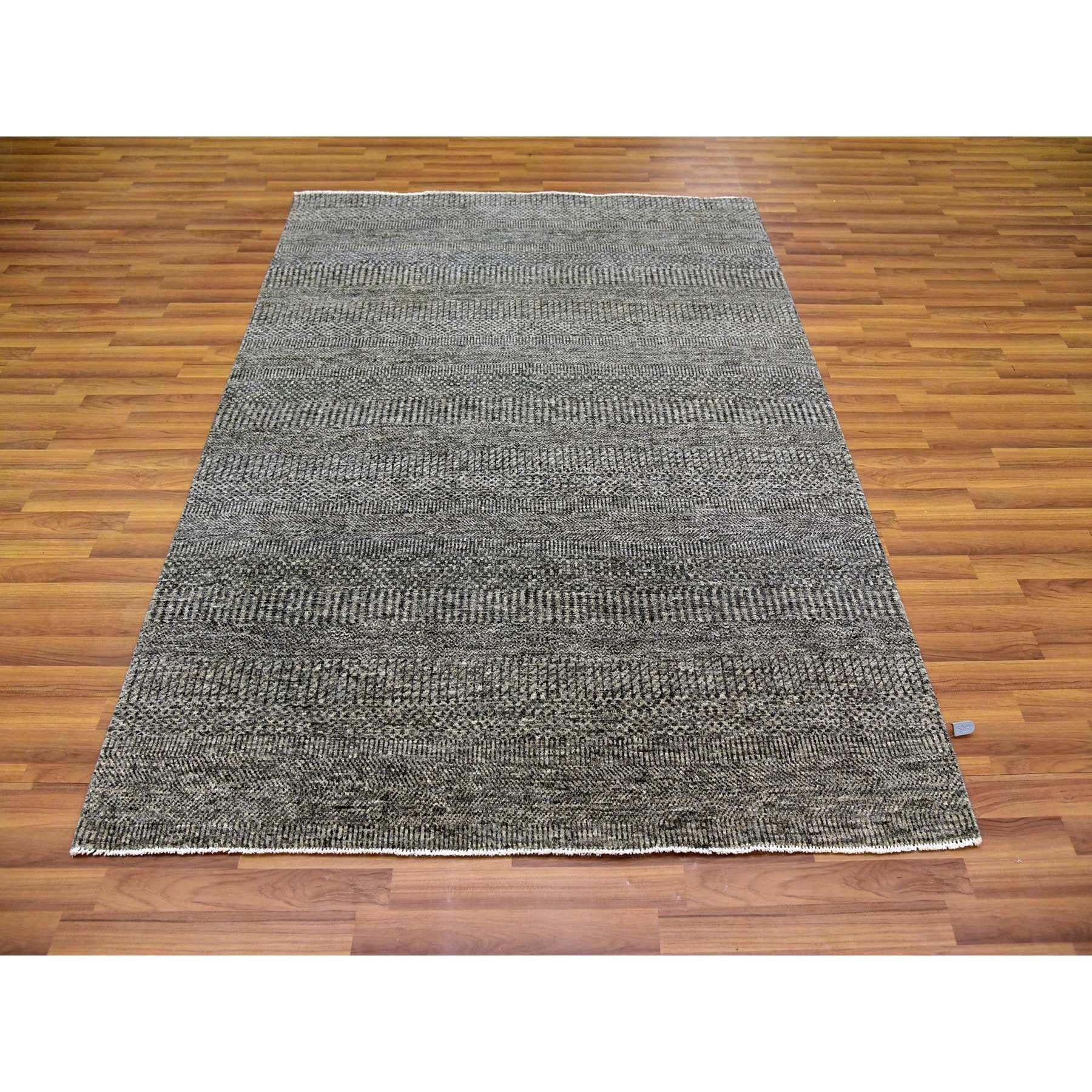 Medium Gray, Natural Undyed Wool, Hand Knotted, Modern Grass Design, Oriental Rug
Primary materials: Wool
Latex: No Pile 
height: 0.25 Inches
Style: Transitional
Primary color: Grey
Secondary colors: Black, Light Gray, Ivory
Pattern: Oriental