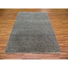 5'2"x7' Gray Natural Undyed Wool Hand Knotted Modern Grass Design Rug