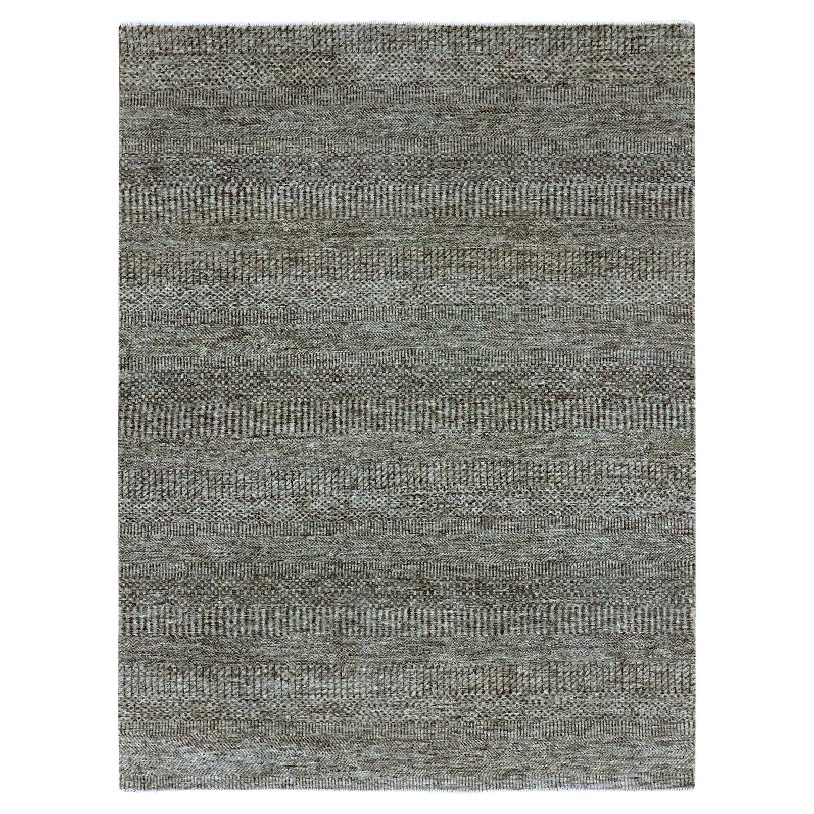 5'2"x7' Gray Natural Undyed Wool Hand Knotted Modern Grass Design Rug For Sale