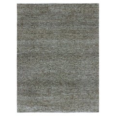 5'2"x7' Gray Natural Undyed Wool Hand Knotted Modern Grass Design Rug