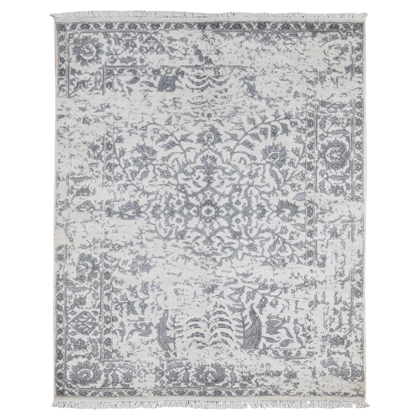 5
2 "x7
Elfenbein Gelöschte Persische Design Pflanze Basis Seide Hand geknüpft Teppich