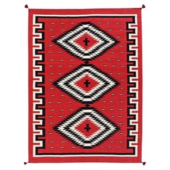 5'2"x7' Red Southwest Geometric Design Hand Woven Flat Weave Pure Wool XL Rug