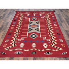 5'2"x7' Red Southwest Geometric Design Hand Woven Flat Weave Wool Oriental Rug