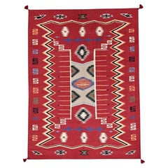 5'2"x7' Red Southwest Geometric Design Hand Woven Flat Weave Wool Oriental Rug