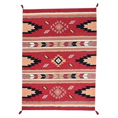 5'2"x7'1" Red Southwest Geometric Design Hand Woven Flat Weave Pure Wool Rug