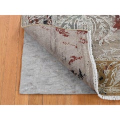 5'2"x7'1" Stone Gray, Broken Tulip Design, Silk with Wool, Hand Knotted Rug