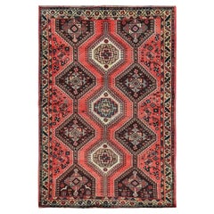 5'2"x7'10" Blush Red Vintage Persian Shiraz Hand Knotted Pure Wool Oriental Rug