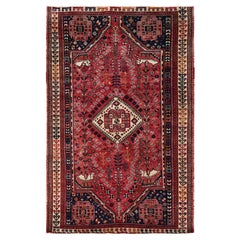 5'2"x7'10" Imperial Red Vintage Persian Qashqai Hand Knotted Wool Oriental Rug