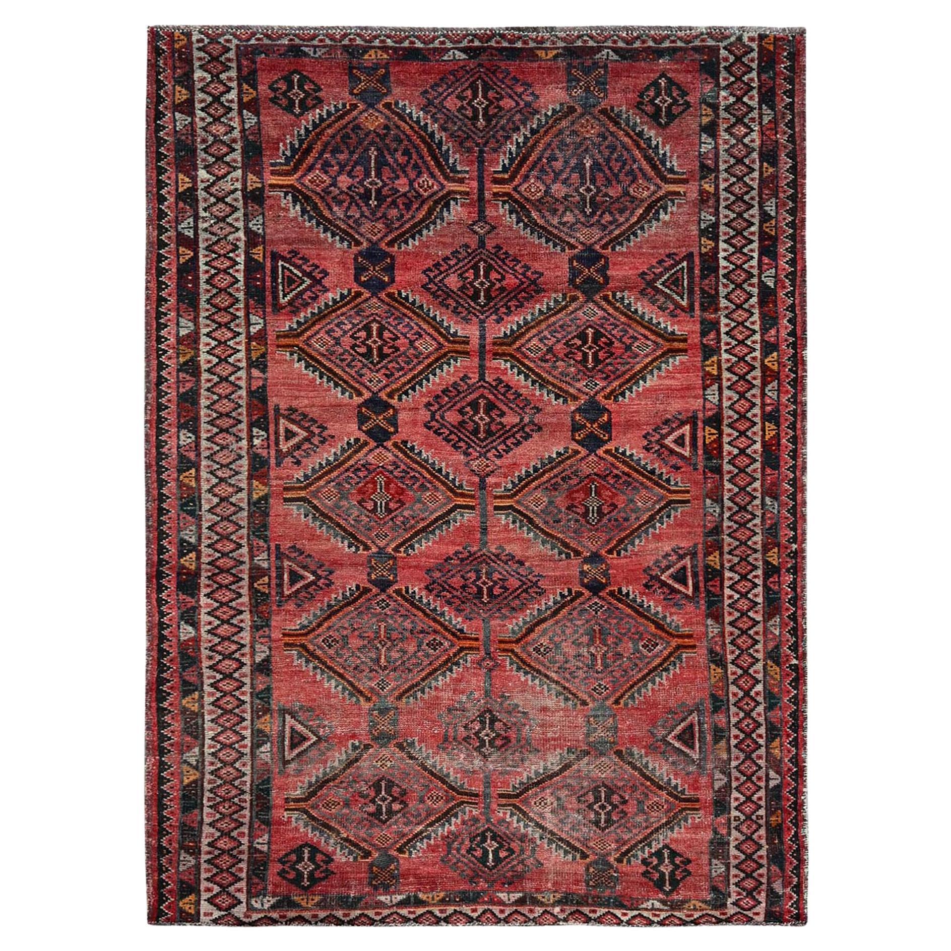 5'2 "x7'2" Blush Red Vintage Persian Baluch Hand Knots Rugs in pura lana orientale