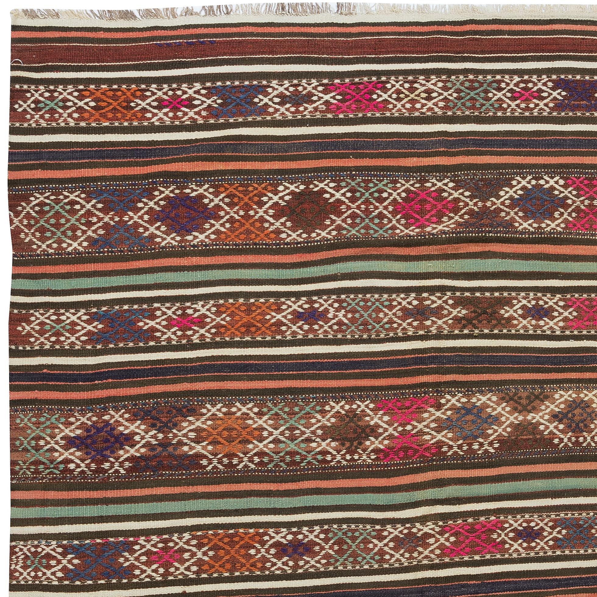 5.2x7.3 Ft Bunte handgefertigte Vintage Kilim, Flachgewebe türkischen Teppich, alle Wolle (Türkisch) im Angebot