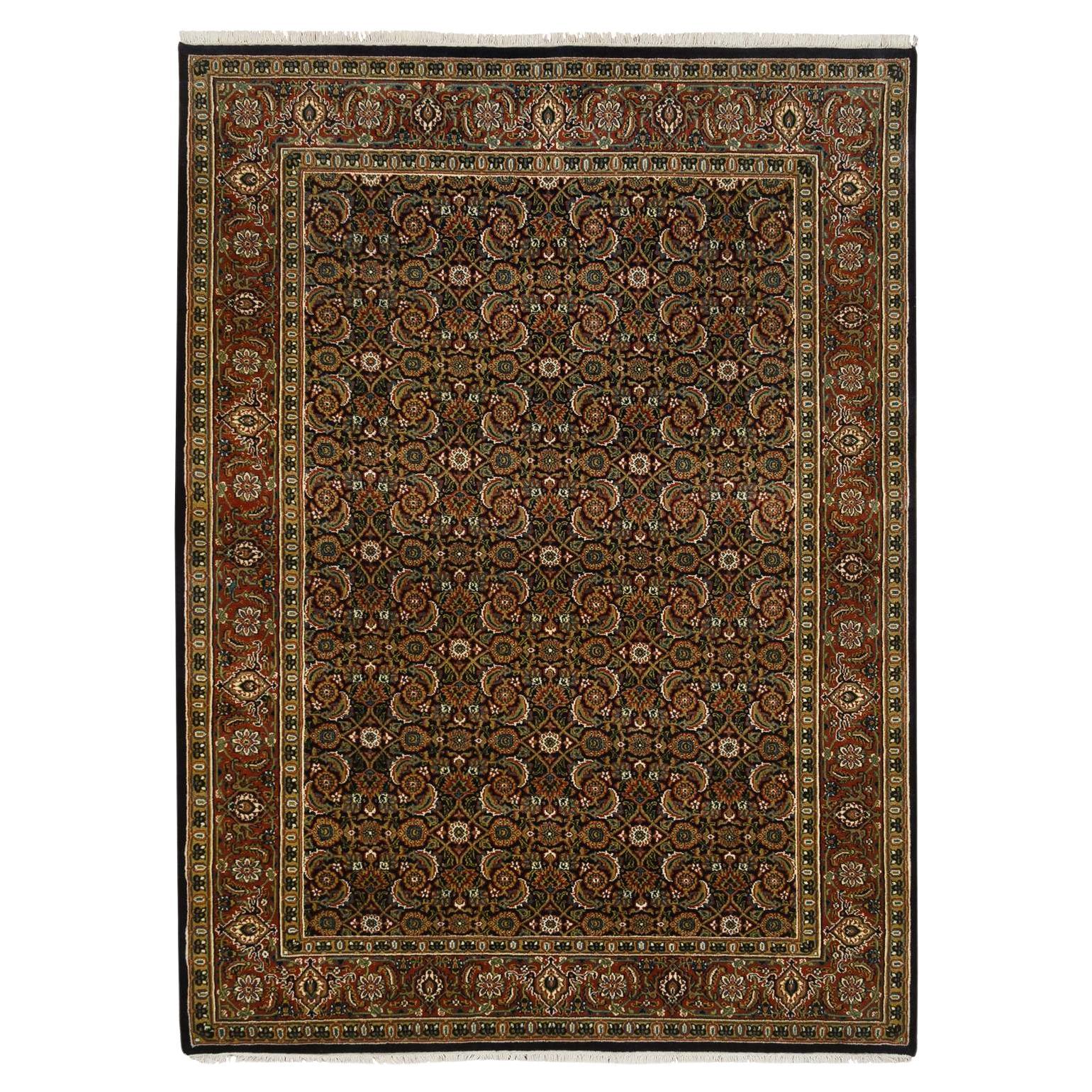 5'2"x7'4" Ink Black, Hand Knotted Herati, 250 KPSI Wool Oriental Rug